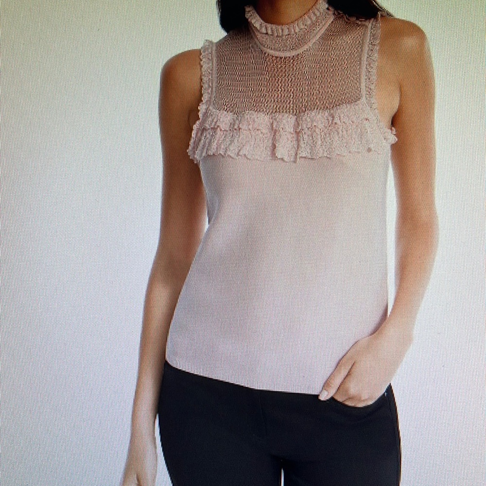 White House black-market sleeveless high neck ruffle sweater